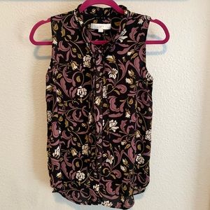 LOFT Maternity tie neck sleeveless work blouse XS petite